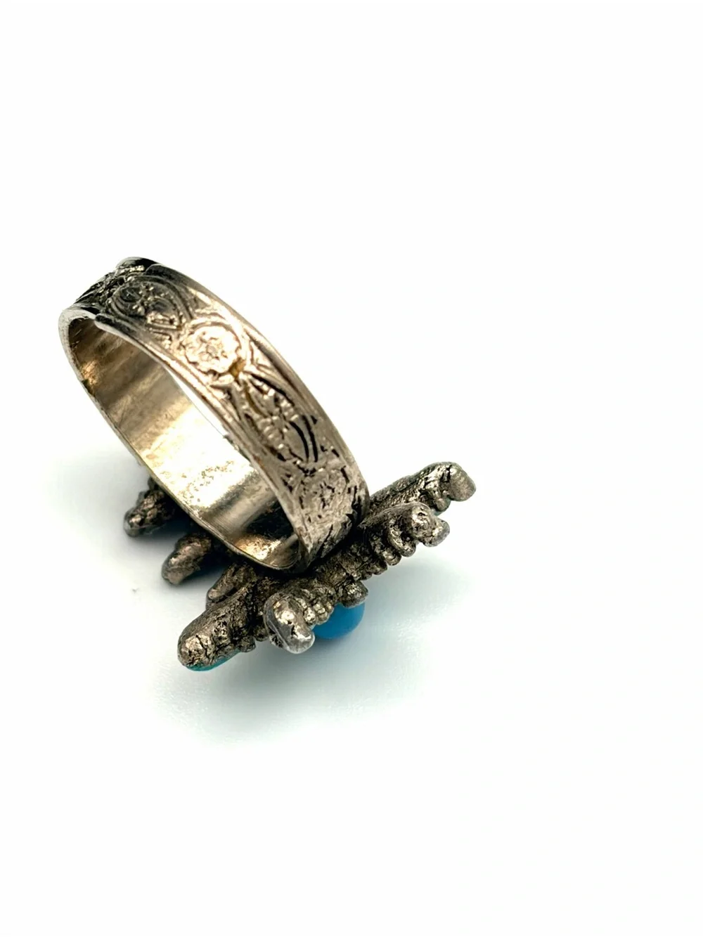 Zuni Petit Point Turquoise Floral Cluster Ring, Silver, Women’s Size 8 Adj.
